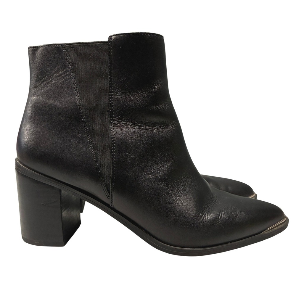 Franco Sarto Bette Chelsea Boots Womens 10 Black Leather Block Heel Ankle